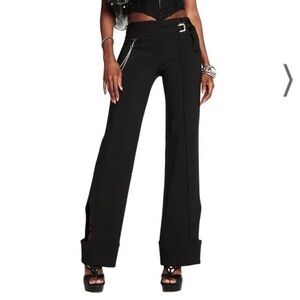 I AM GIA Black Ponte Knit Cutout Flare Amrita Pant Double Buckle